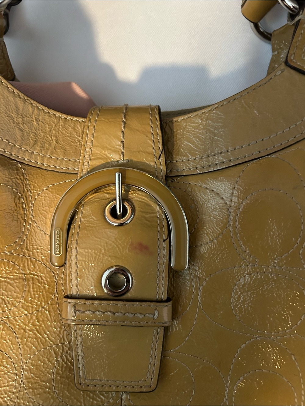 Coach Mustard Leather Shoulder Bag with Buckle Detail - Picture 6 of 8